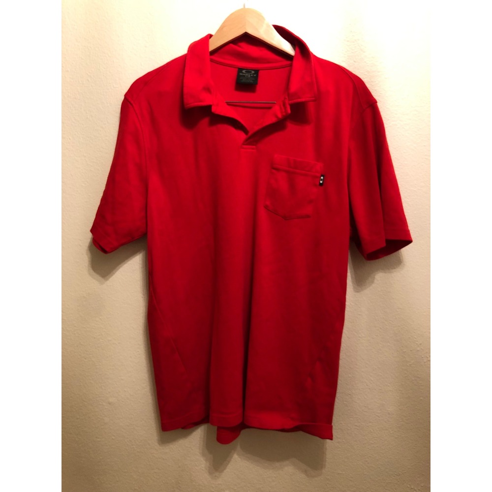 Oakley Mens Slim Fit‎ Short Sleeve Polo Shirt Red Chest Pocket Large L/G